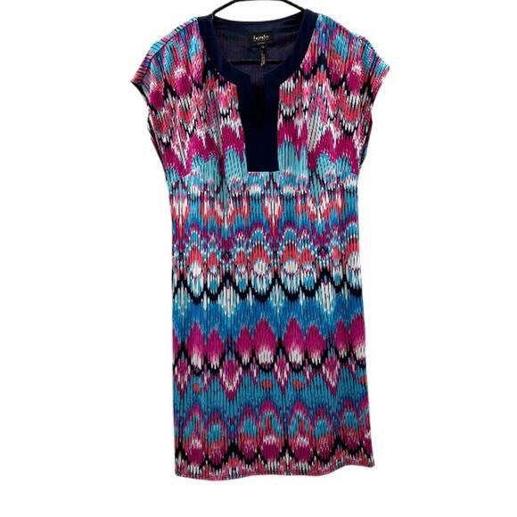 Laundry by Shelli Segal Pink Blue & Black Ikat‎ Short Sleeve Mini Shift Dress XS - Picture 2 of 9